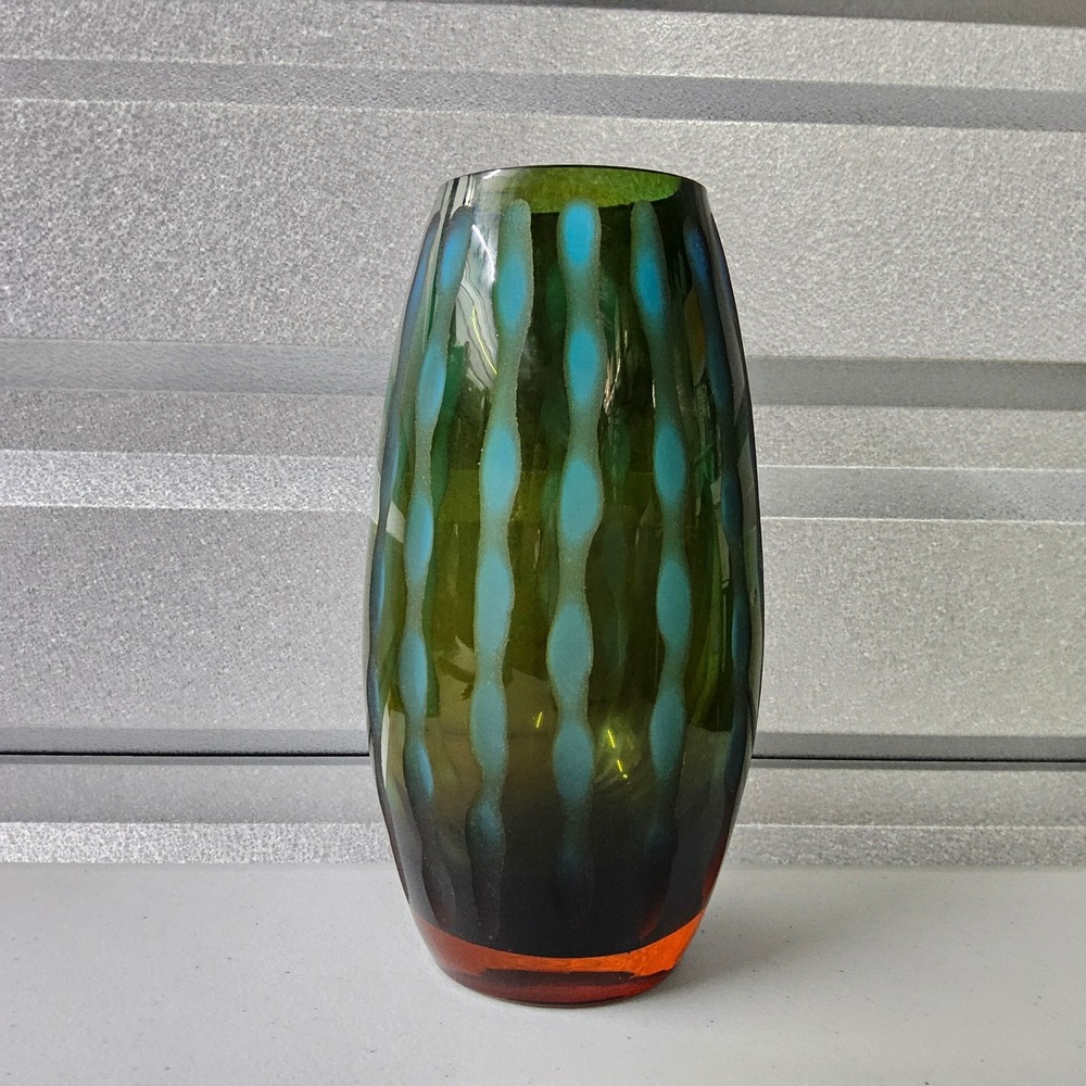 Art Glass Vase‎ Green Blue Orange Swirl Decorative Home Decor